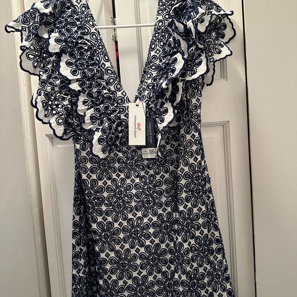 NWT VINEYARD VINES KENTUCKY DERBY EYELET MAXI DRESS SIZE 8 DEEP BAY NAVY WHITE - Picture 2 of 15